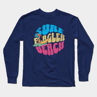 Surf Flagler Beach Florida Vintage Surfboard Surfing Long Sleeve T-Shirt